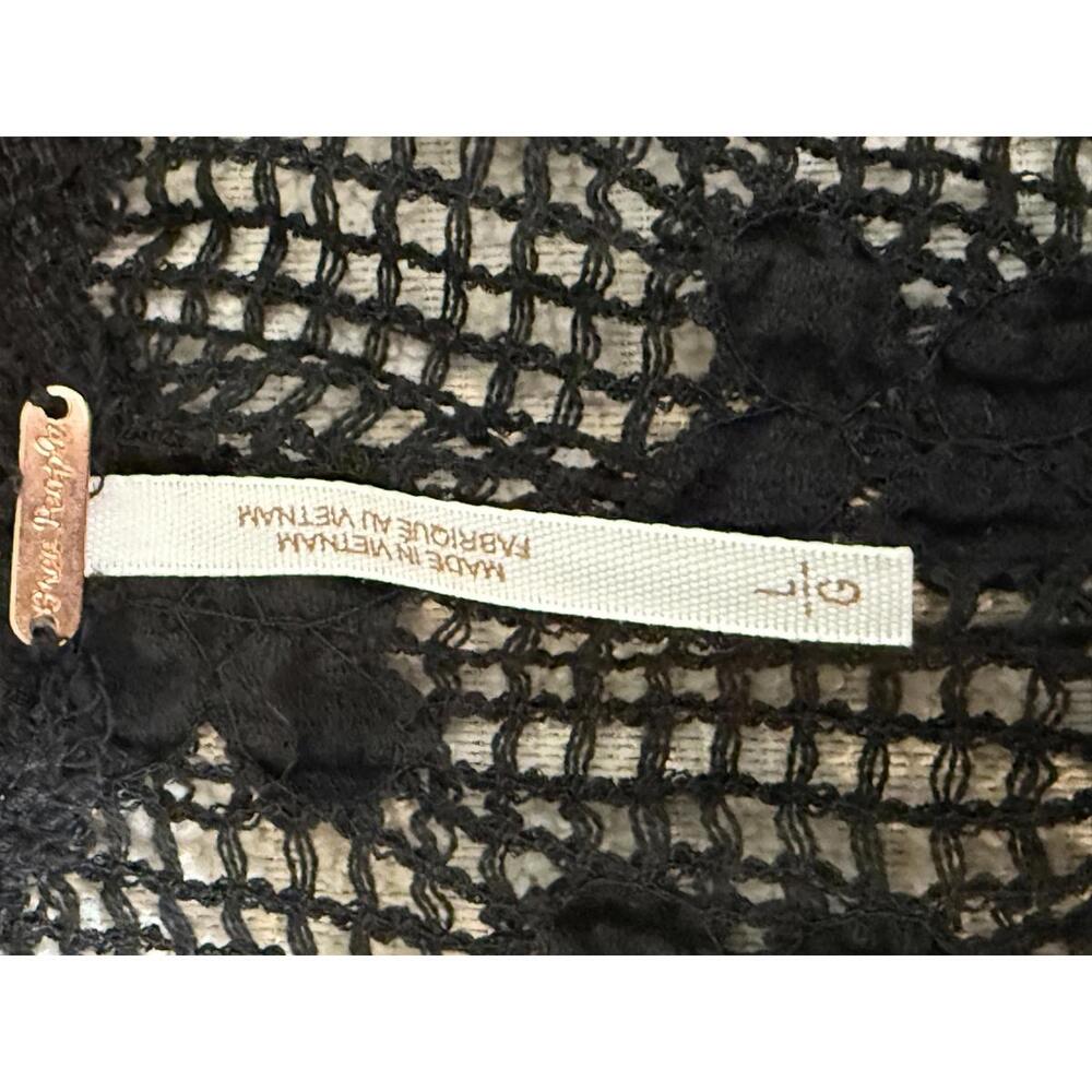 Free People Black Crochet Open-Back Long Sleeve Top with White Trim - Picture 6 of 8
